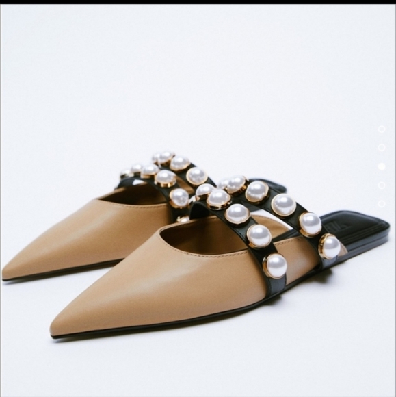 Zara Shoes - Zara Flats With Pearls Natural 6.5/37 Bloggers Favorite